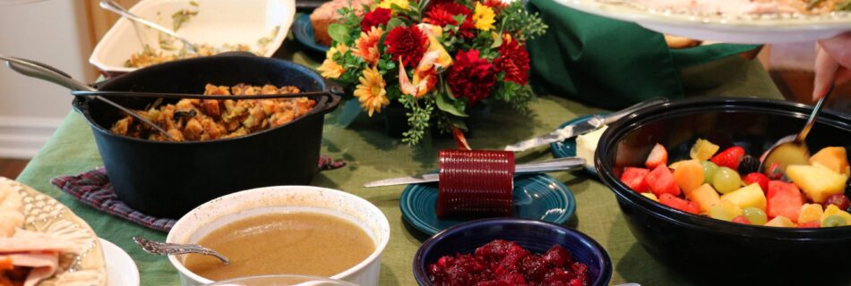 Thanksgiving dinner, gravy, cranberry sauce, stuffing, turkey