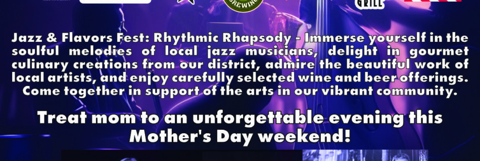 Jazz & Flavors poster. Local restaurants and live music.