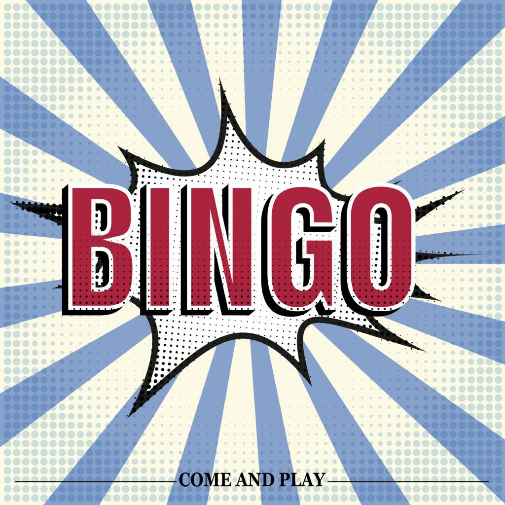 Bingo retro poster, comic speech duddle blast. Vector illustration vintage card template